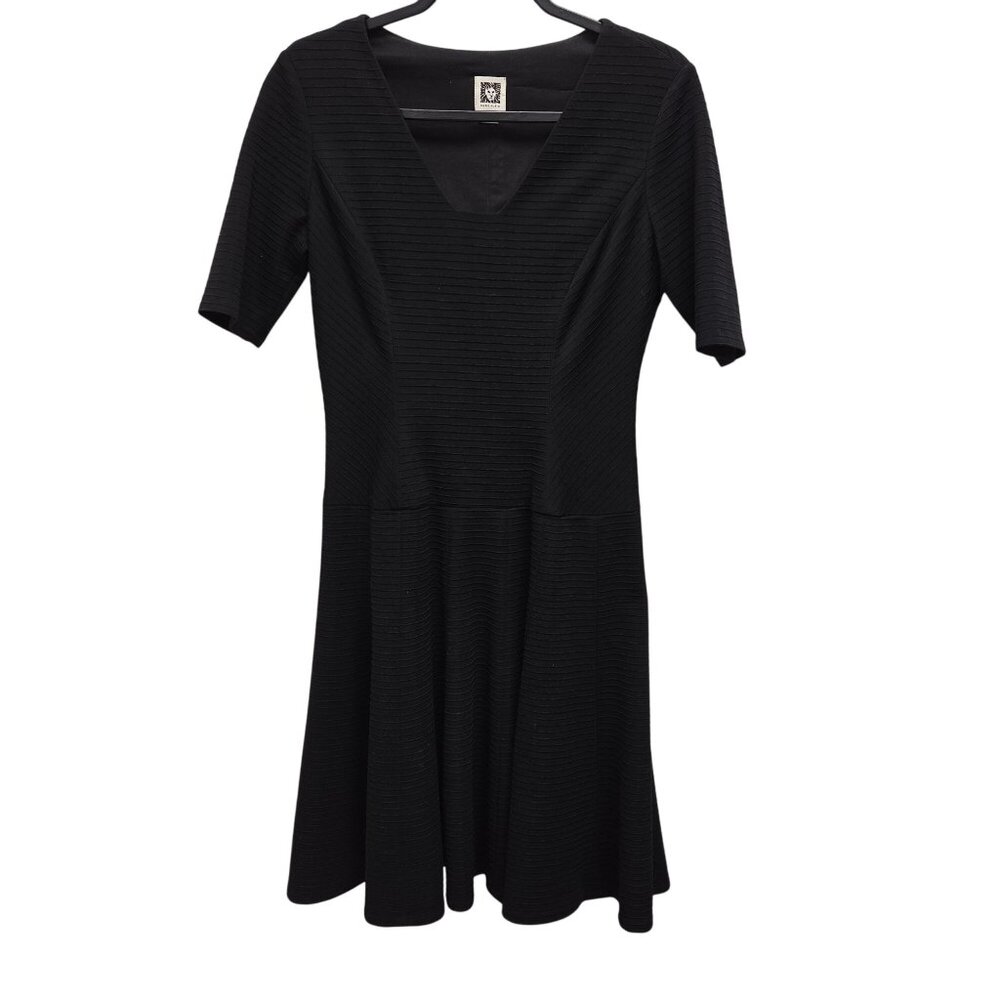 Anne Klein Womens 4 Black Ribbed Fit & Flare Dress 3863